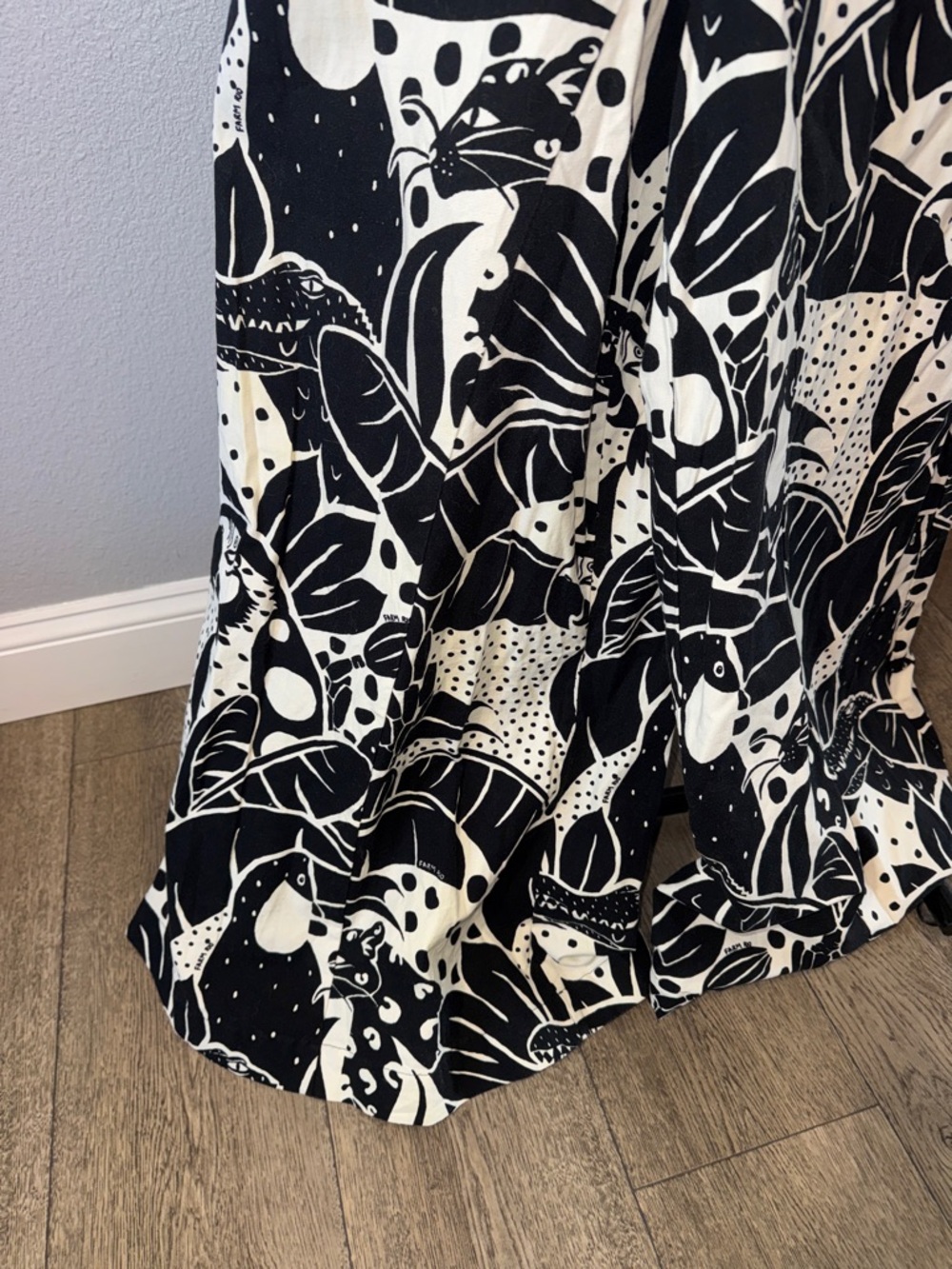 Farm Rio Anthropolgie Black & White Tropical Print Wide Leg Overalls - Picture 9 of 16